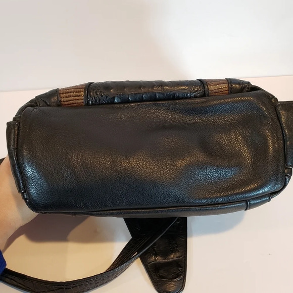 D'ONOFRIO Black Leather Designs Bag Adjustable Strap Crocodile Purse - Picture 6 of 16